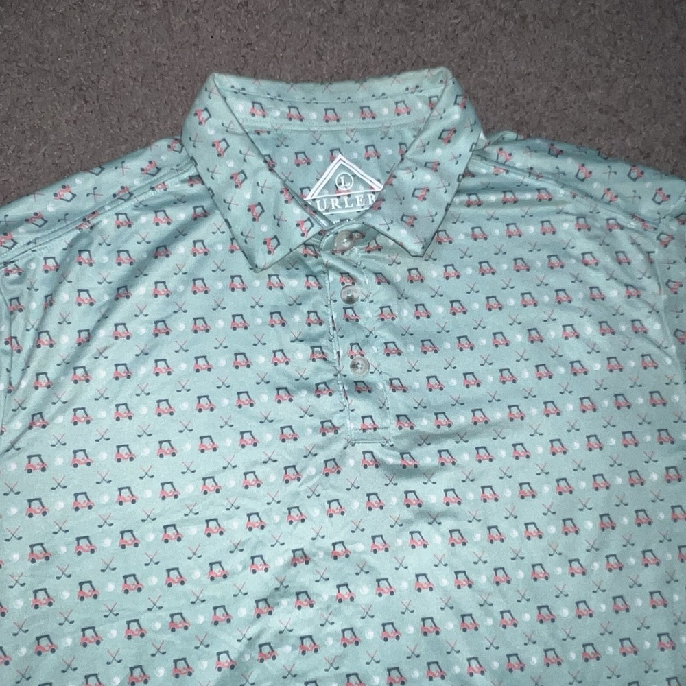 Burlebo Polo Shirt Mens L Green Golf Cart Clubs Tee Time Logo Performance Golf